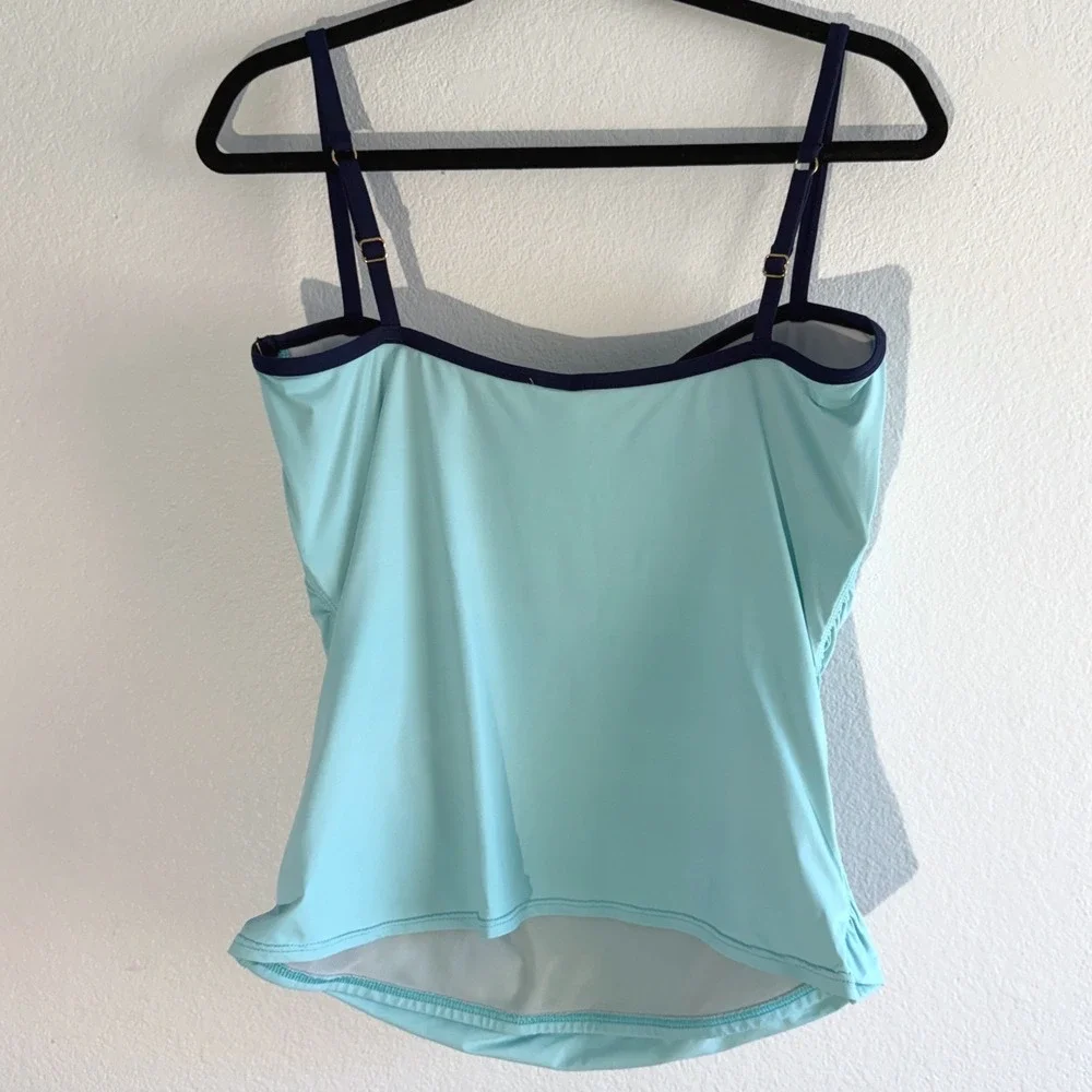 Tommy Bahama Aqua Blue Twist Front Tankini Top Navy Trim XL Swimwear